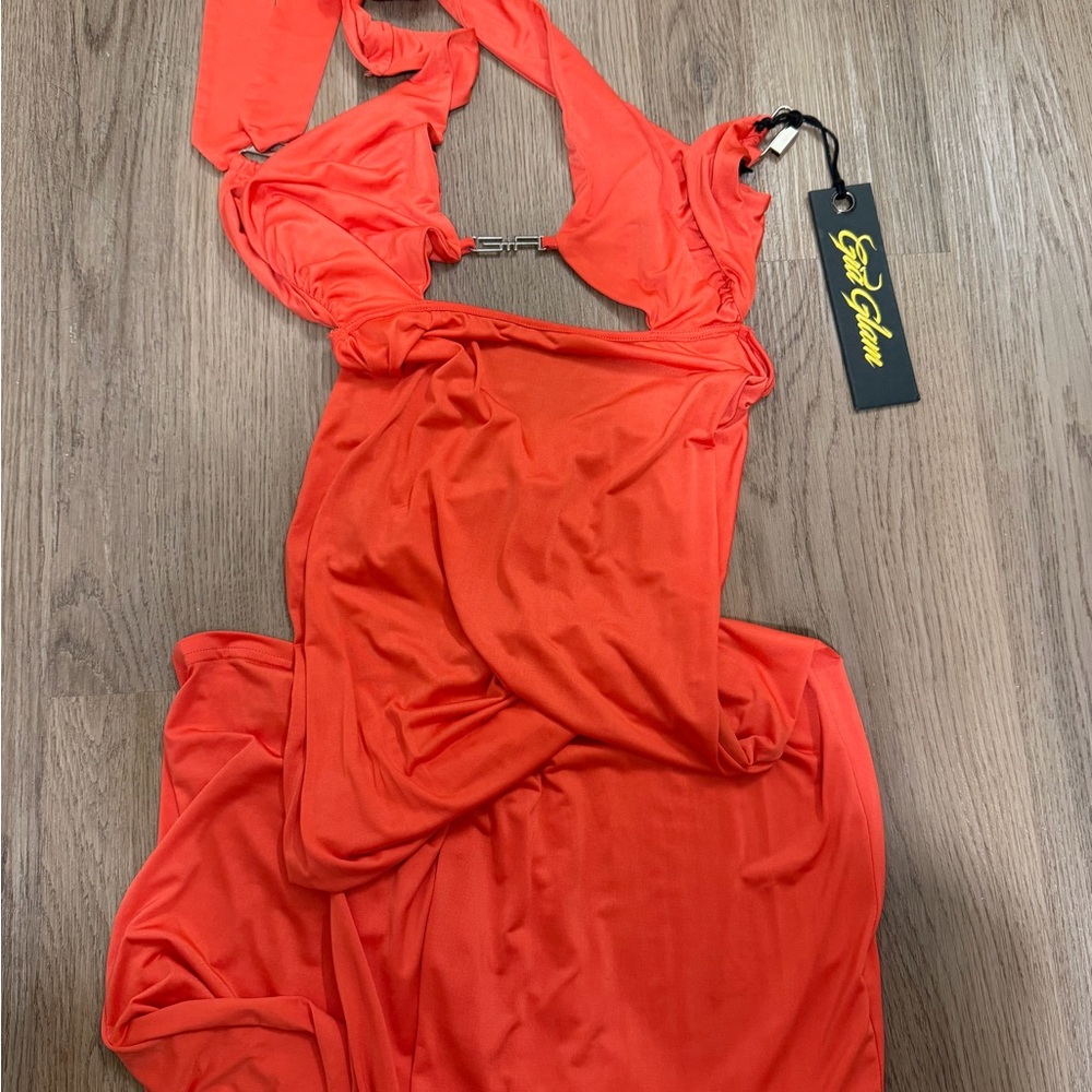 Elegant Coral Halter Maxi Dress - Picture 3 of 3